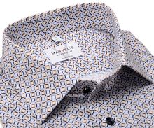 Marvelis Modern Fit – košile s béžovo-modrými ornamenty - prodloužený rukáv