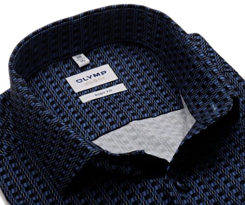 Olymp Level Five – modrá košile s tmavými vodorovnými proužky a diagonálními liniemi