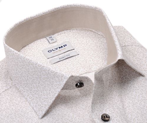 Olymp Level Five – košile s béžovými kapičkami, vnitřním límcem a manžetou - prodloužený rukáv