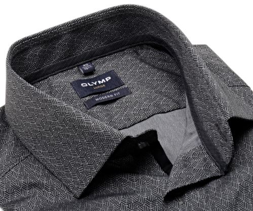 Olymp Luxor Modern Fit – sivá košeľa s čiernym vzorom a vnútornou manžetou - predĺžený rukáv