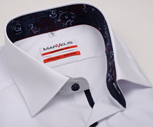 Marvelis Modern Fit – biela košeľa s modrým vnútorným golierom a manžetou