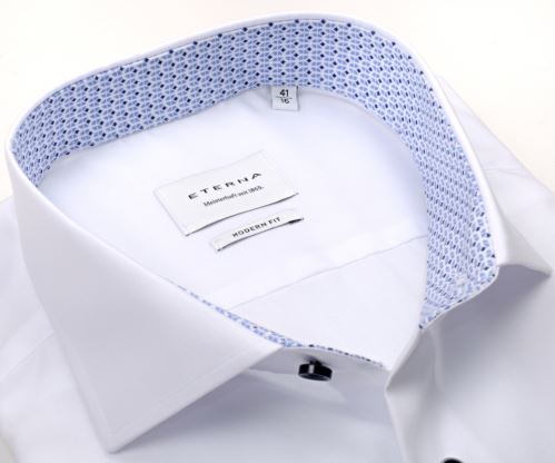 Eterna Modern Fit – biela košeľa s modrým vnútorným golierom a manžetou - extra predĺžený rukáv