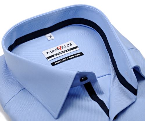 Marvelis Comfort Fit Twill – luxusní světle modrá košile s tmavomodrým vnitřním límcem a légou