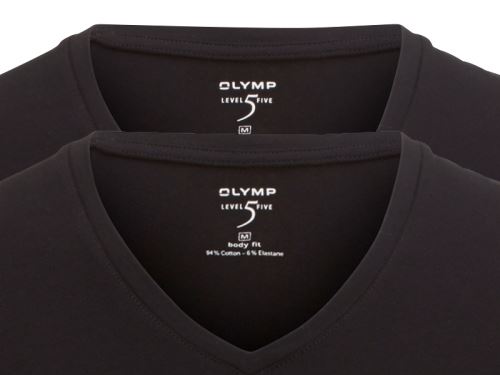 Černé elastické body fit tričko Olymp Level Five s krátkým rukávem - V-výstřih - výhodné balení 2 ks