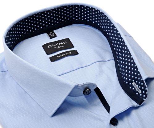 Olymp Super Slim – svetlomodrá košeľa s votkaným vzorom a vnútorným golierom - predĺžený rukáv