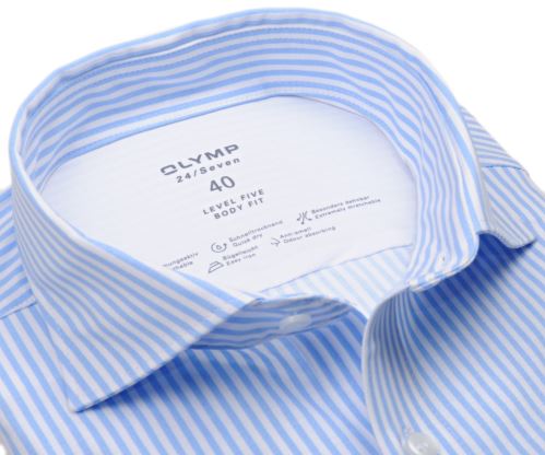 Olymp Level Five 24/Seven – luxusná elastická košeľa so svetlomodrým prúžkom