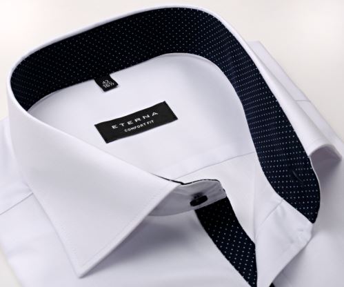 Eterna Comfort Fit Fine Oxford – biela košeľa s tmavomodrým vnútorným golierom - krátky rukáv