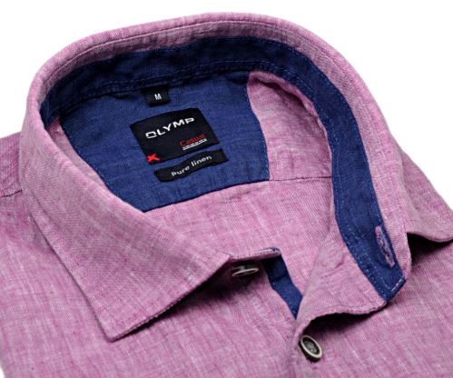 Olymp Casual Modern Fit  – ľanová fialovo-ružová košeľa s vnútorným golierom a légou - krátky rukáv