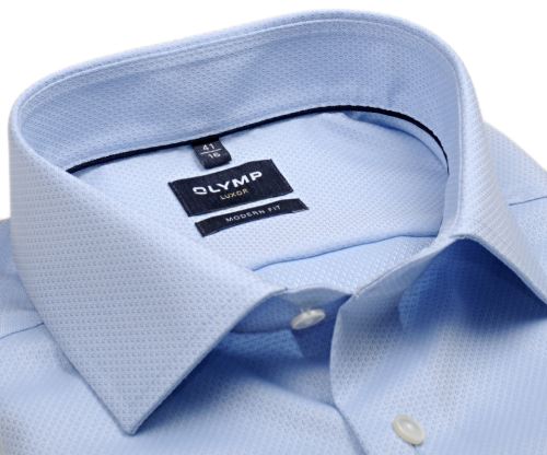 Olymp Modern Fit – svetlomodrá košeľa s votkaným štvorčekovým vzorom Olymp Modern Fit – svetlomodrá košeľa s votkaným štvorčekovým vzorom