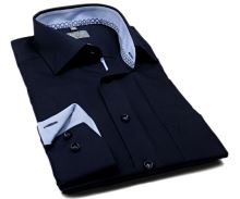 Marvelis Comfort Fit – tmavomodrá košeľa s kockovaným vnútorným golierom a svetlomodrou manžetou (1)