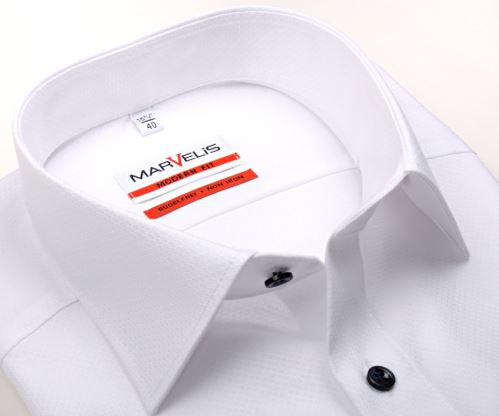Marvelis Modern Fit – biela košeľa s votkaným vzorom - krátky rukáv
