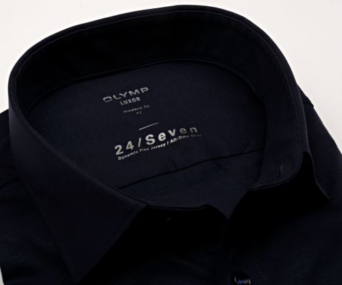 Olymp Modern Fit 24/Seven – tmavomodrá elastická košeľa - krátky rukáv