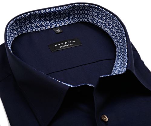 Eterna Comfort Fit – tmavomodrá košeľa s vnútorným golierom a manžetou - extra predĺžený rukáv