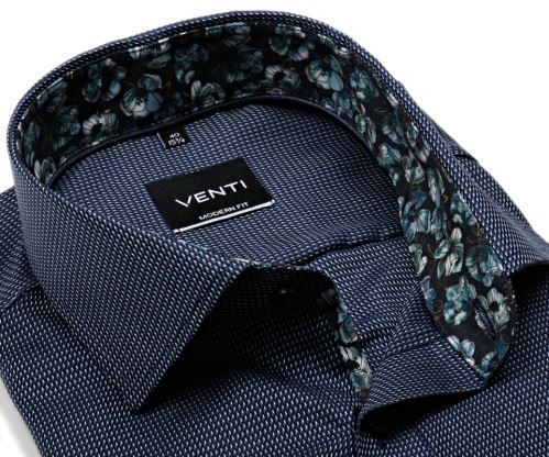 Venti Modern Fit – tmavomodrá košile s vetkaným modro-bílým proužkem a vnitřním límcem