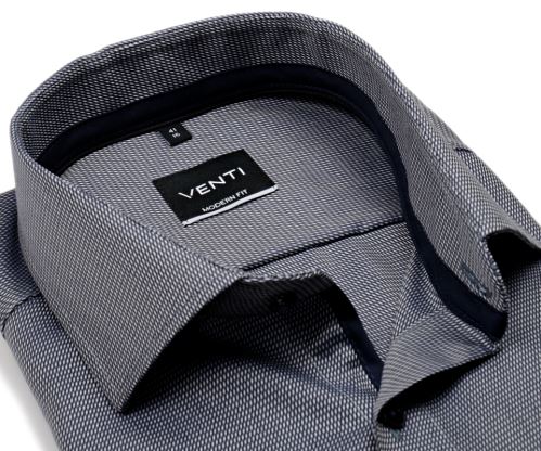 Venti Modern Fit – modro-šedá košile s vetkaným proužkem a vnitřním límcem - extra prodloužený rukáv