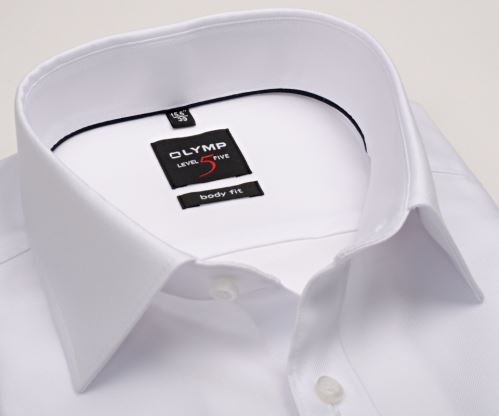 Olymp Level Five Twill – luxusná nepriehľadná biela košeľa s diagonálnou štruktúrou - predĺžený rukáv
