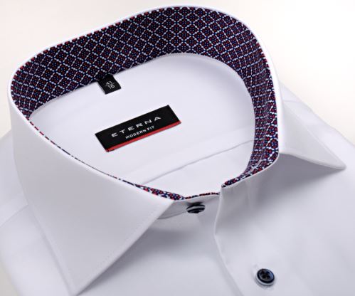 Eterna Modern Fit – bílá košile s červeno-modrým vnitřním límcem - extra prodloužený rukáv