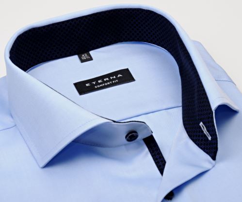 Eterna Comfort Fit Cover - luxusná svetlomodrá nepriehľadná košeľa s vnútorným golierom - extra predĺžený rukáv