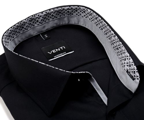 Venti Modern Fit – čierna košeľa s čierno-sivým vnútorným golierom a manžetou