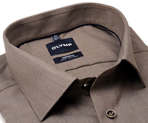 Olymp Modern Fit – hnědá košile s vetkanou strukturou Olymp Modern Fit – hnědá košile s vetkanou strukturou