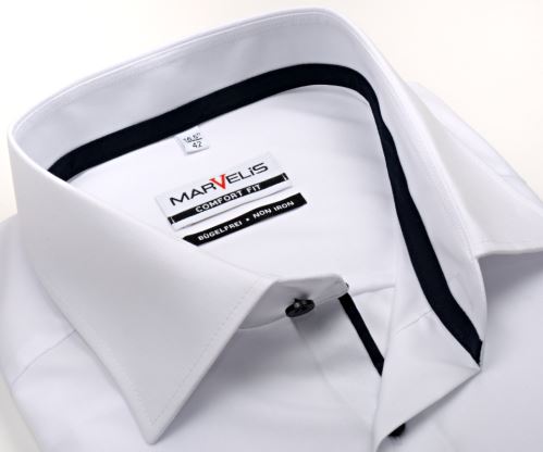 Marvelis Comfort Fit – biela košeľa s tmavomodrým vnútorným golierom a légou