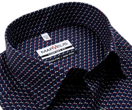 Marvelis Comfort Fit - tmavomodrá košeľa s kruhovým vzorom v trikolóre
