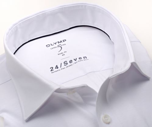 Olymp Level Five 24/Seven – bílá elastická košile - krátký rukáv