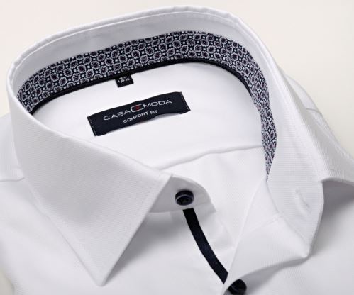 Casa Moda Comfort Fit Premium – bílá košile s jemnou strukturou a modro-fialovým vnitřním límcem