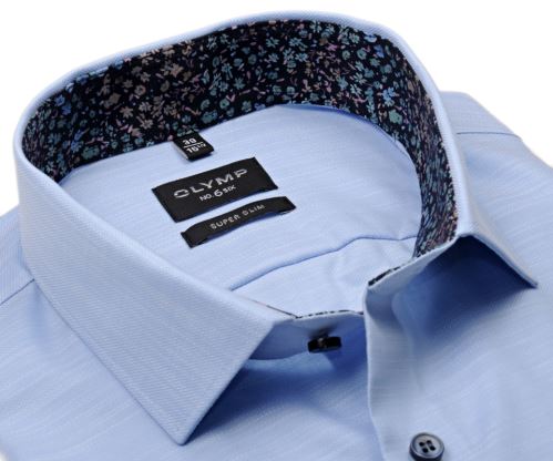 Olymp Super Slim – světle modrá košile se strukturou a květinovým vnitřním límcem - prodloužený rukáv