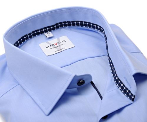 Marvelis Modern Fit – světle modrá košile s vnitřním límcem s bílými kosočtverečky