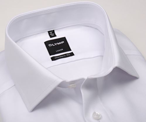 Olymp Modern Fit Twill – luxusná nepriehľadná biela košeľa s diagonálnou štruktúrou - predĺžený rukáv