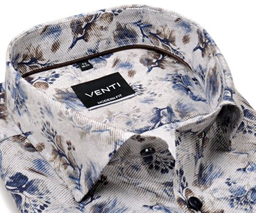 Venti Modern Fit – luxusní košile s hnědo-modrým florálním vzorem Venti Modern Fit – luxusní košile s hnědo-modrým florálním vzorem