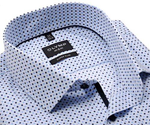 Olymp Super Slim – košile s drobnými modrými kosočtverečky - prodloužený rukáv