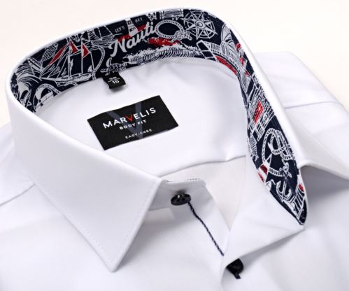 Marvelis Body Fit – bílá košile s nautickým vnitřním límcem - krátký rukáv
