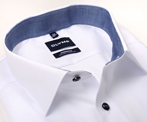 Olymp Modern Fit Natural Stretch – biela košeľa s modrým vnútorným golierom a manžetou Olymp Modern Fit Natural Stretch – biela košeľa s modrým vnútorným golierom a manžetou