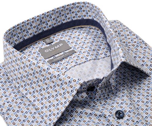 Olymp Comfort Fit – košeľa s modro-béžovými štvorčekmi