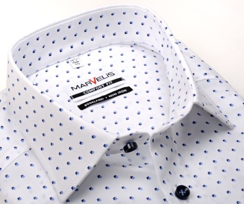 Marvelis Comfort Fit – biela košeľa s jemnou štruktúrou s modrými štvorčekmi - krátky rukáv