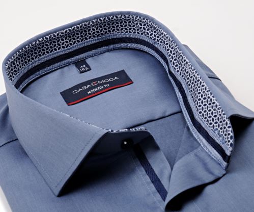 Casa Moda Modern Fit Twill – kovově modrá košile s modro-bílým vnitřním límcem a manžetou