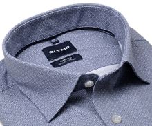 Olymp Super Slim 24/Seven – luxusní elastická tmavomodrá košile s drobným obdélníčkovým vzorem