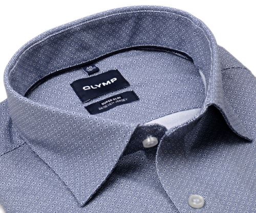 Olymp Super Slim 24/Seven – luxusní elastická tmavomodrá košile s drobným obdélníčkovým vzorem Olymp Super Slim 24/Seven – luxusní elastická tmavomodrá košile s drobným obdélníčkovým vzorem
