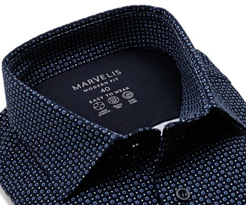Marvelis Modern Fit Jersey – elastická tmavomodrá košeľa s modrými krúžkami - predĺžený rukáv