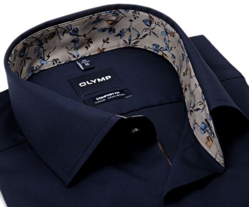 Olymp Comfort Fit – tmavomodrá košeľa s béžovým vnútorným golierom a manžetou s kvetinovým vzorom Olymp Comfort Fit – tmavomodrá košeľa s béžovým vnútorným golierom a manžetou s kvetinovým vzorom