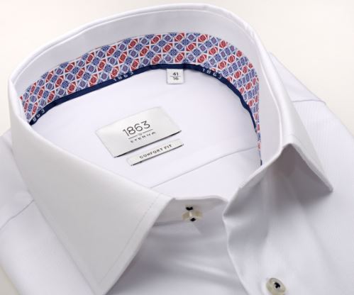 Eterna 1863 Comfort Fit Two Ply - luxusní bílá košile s červeno-modrým vnitřním límcem a manžetou