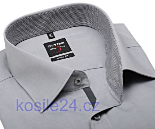 Olymp Level Five Chambray – světle šedá košile s vnitřním límcem a légou - krátký rukáv