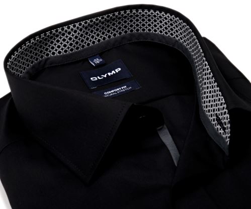 Olymp Comfort Fit Natural Stretch – černá košile s černo-bílým vnitřním límcem a manžetou Olymp Comfort Fit Natural Stretch – černá košile s černo-bílým vnitřním límcem a manžetou