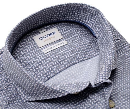 Olymp Level Five - modrá košeľa s bielym vzorom - Garment Washed