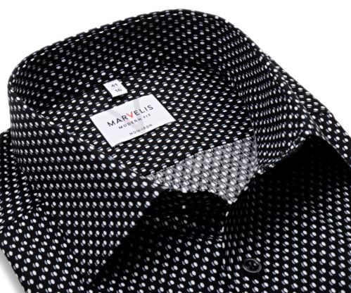 Marvelis Modern Fit – černá košile s bílými elipsami - prodloužený rukáv
