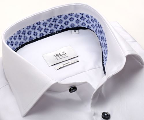 Eterna 1863 Slim Fit Twill - luxusní bílá košile s modrým vnitřním límcem a manžetou