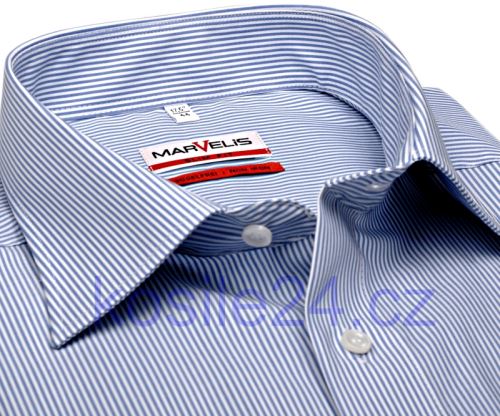 Marvelis Modern Fit - bílá košile se světle modrým proužkem - krátký rukáv
