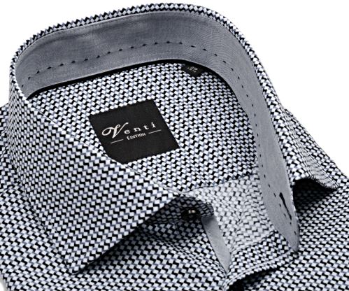 Venti Slim Fit – košeľa s čierno-sivým vzorom a vnútorným golierom - extra predĺžený rukáv